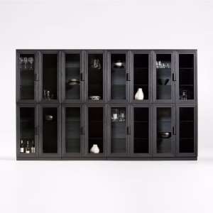 Calypso 144" Black Wood Glass-Door Storage Cabinet Set